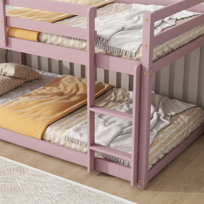 Twin Over Twin Floor Bunk Bed,Pink