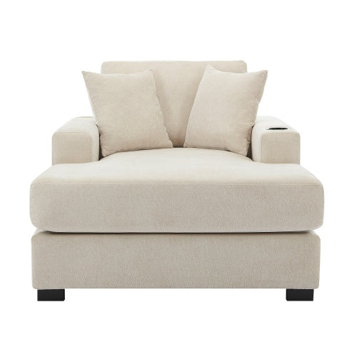 43.5 Oversized Chaise Lounger Modern Style Sofa Couch ,with Pillows, Charge Station  Cup Holders, Chenille Fabric