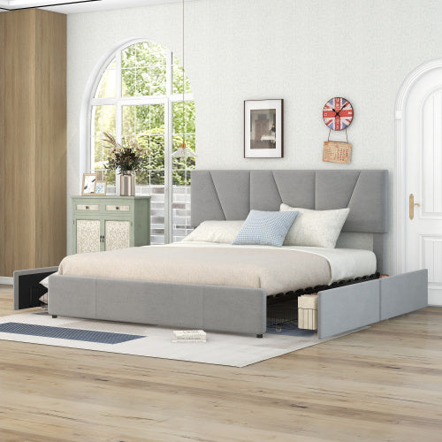 Decorated King-size Upholstered Platform Bed