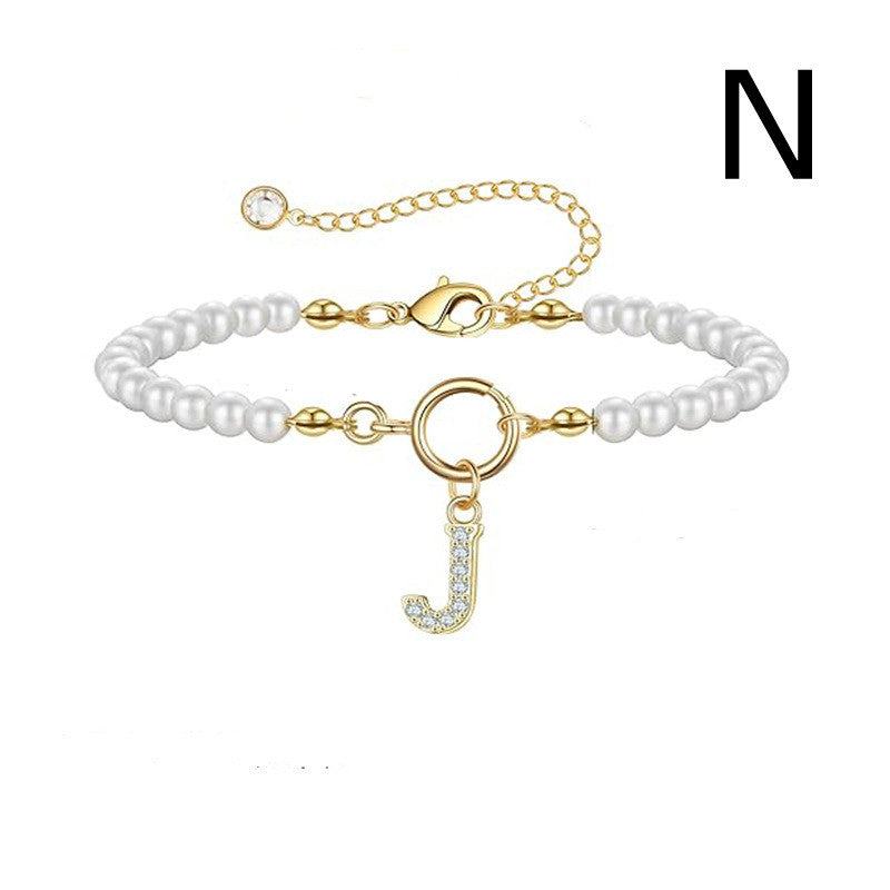 2024 New Fashion Toggle Clasp Initial Bracelet Women A-Z Letter Pendant 6mm Pearl Bracelet For Women Jewelry Gift