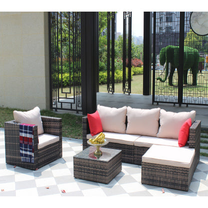 Rattan Patio Furniture Set Wicker Sofa Cushioned Sectional Furniture Set Garden Patio Sofa Set 4 Pieces, Brown