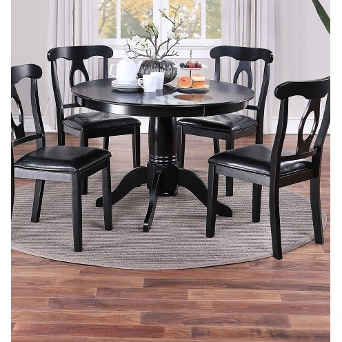 Classic Design Dining Room 5pc Set Round Table 4x Side Chairs Cushion Fabric Upholstery Seat Rubberwood Black Color Furniture