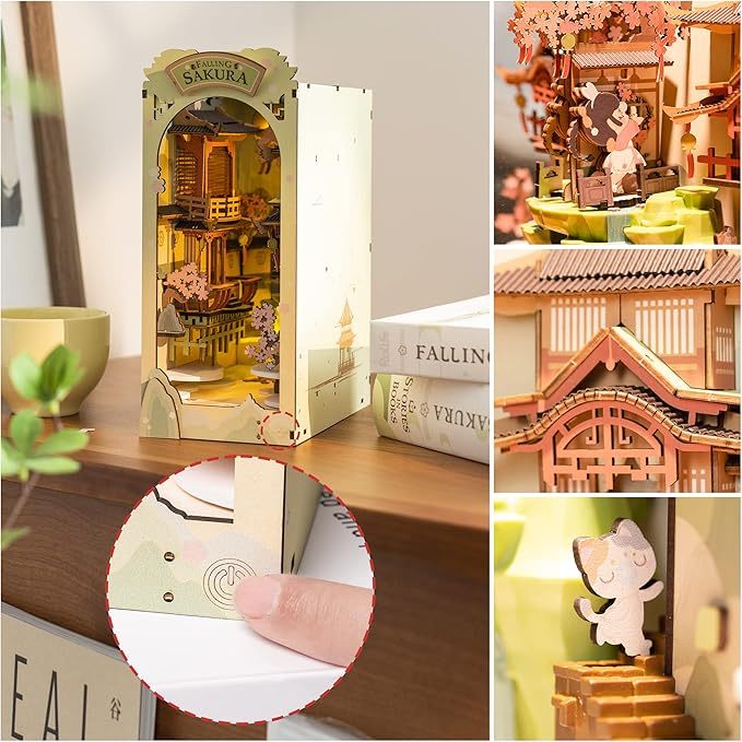 ROBOTIME Rolife DIY Book Nook Kit Bookend Stand Bookshelf Insert Bookcase Miniature Doll House Light 3D Puzzles TGB01-09