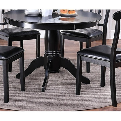 Classic Design Dining Room 5pc Set Round Table 4x Side Chairs Cushion Fabric Upholstery Seat Rubberwood Black Color Furniture