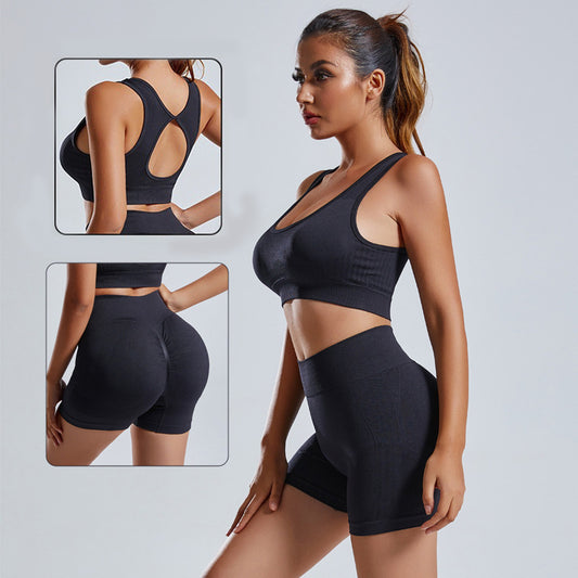 2pcs Yoga Set Women's Vest And Shorts Tracksuit Seamless Workout Sportswear Gym Clothing High Waist Leggings Fitness Sports Suits