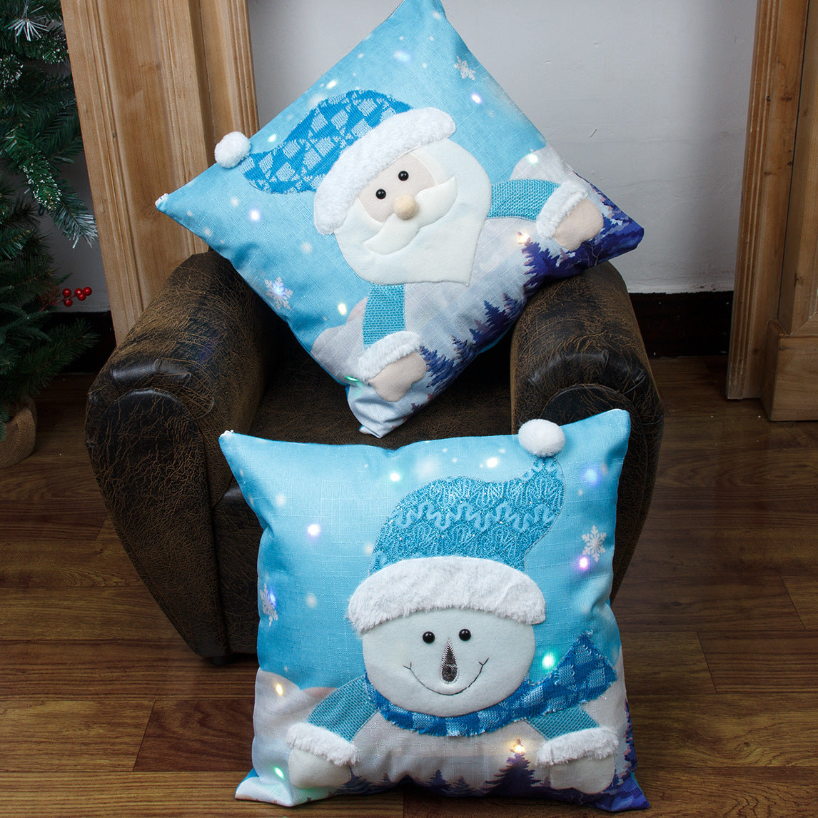 Christmas Decorations Santa Claus Snowman Luminous Illuminated Pillowcase Pillowcase Christmas Pillowcase Two-piece Set