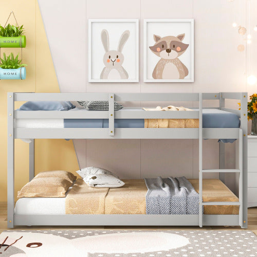 Twin Over Twin Floor Bunk Bed,Grey