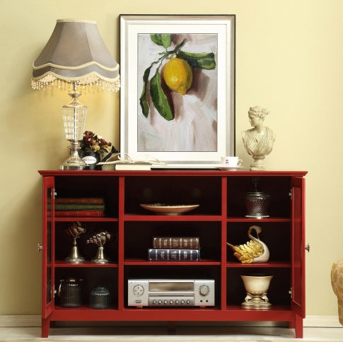 Storage Buffet Cabinet Sideboard TV Console With Glass Doors,Red