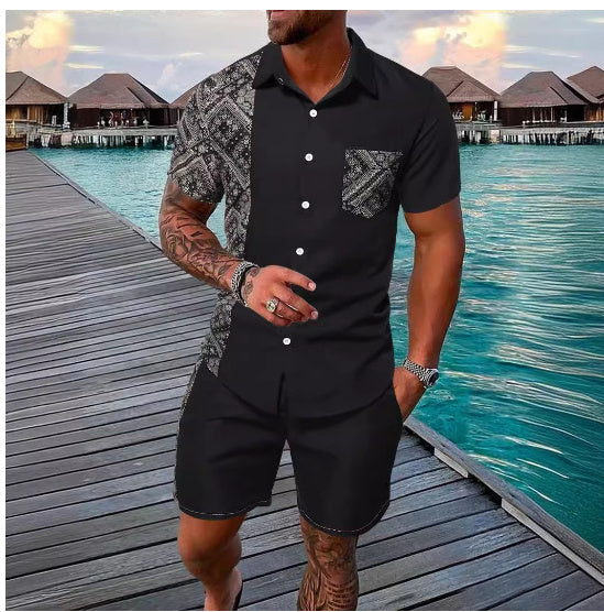 3D Digital Printing Short-sleeved Beach Pants Two-piece Set