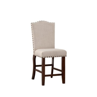 Classic Cream Upholstered Cushion Chairs Set Of 2pc Counter Height Dining Chair Nailheads Solid Wood Legs Dining Room