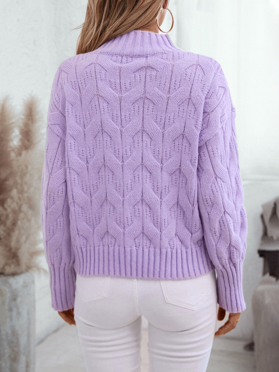 Cable Knit Mock Neck Long Sleeve Sweater