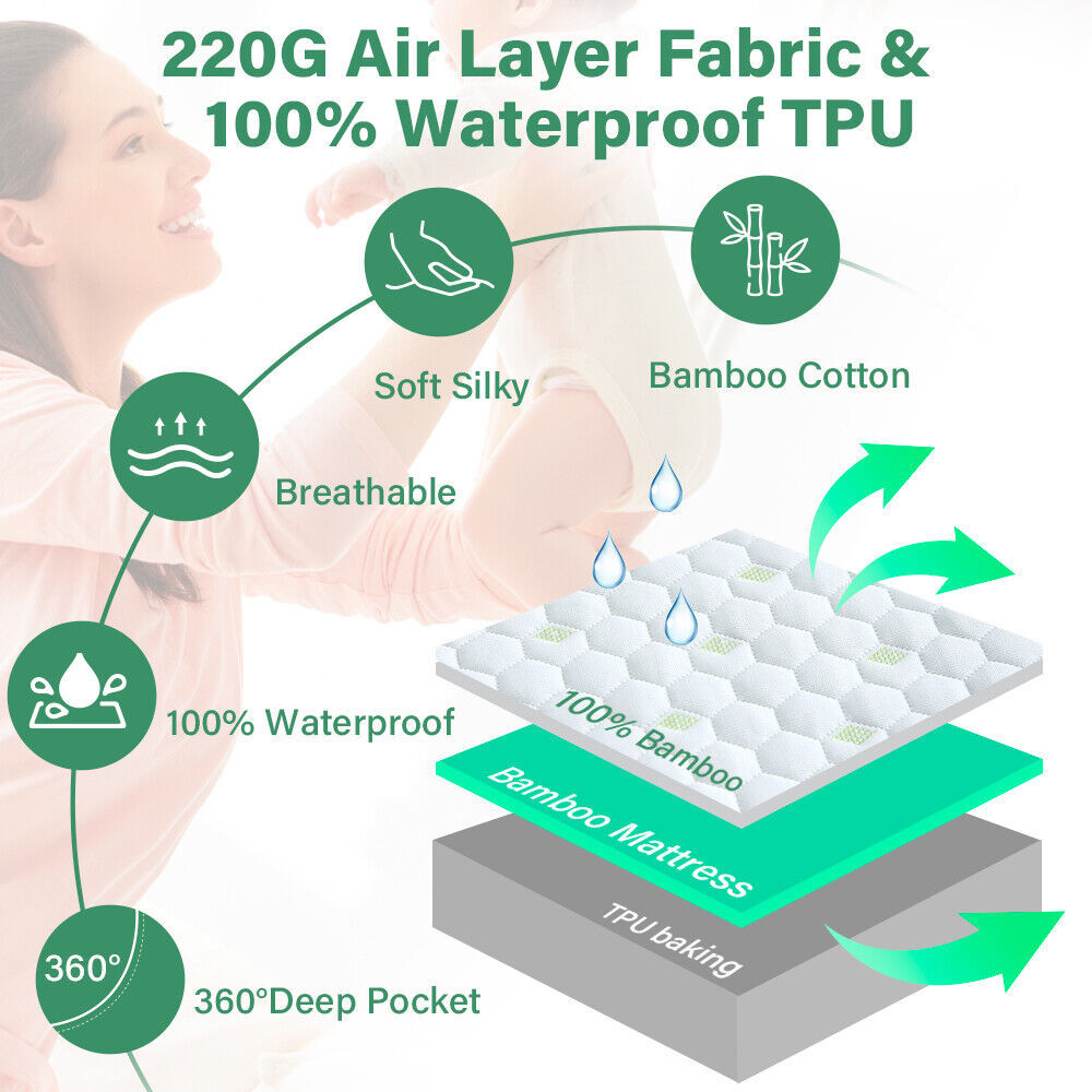 Waterproof Mattress Protector Bamboo Cotton Mattress Cover Fitted Cover T-F-Q-K