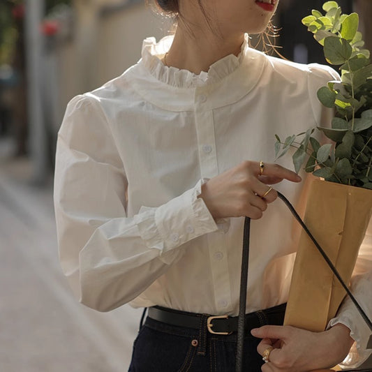 Women's Lace Collar Solid Color Shirt