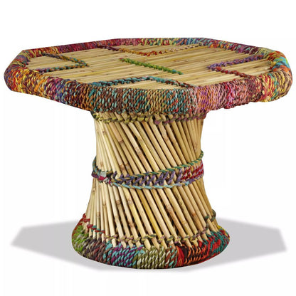 vidaXL Coffee Table Bamboo with Chindi Details Multicolour