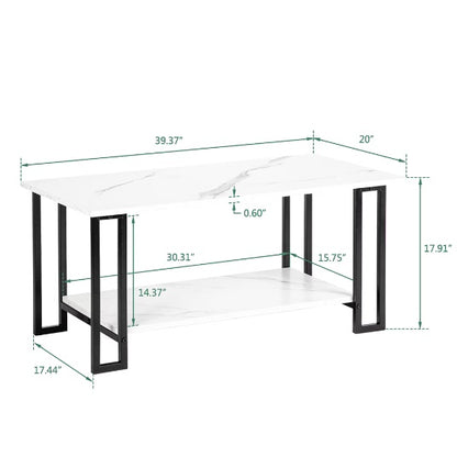 Coffee Table, 2 Layers 1.5cm Thick Marble MDF Rectangular Table Top Iron Coffee Table