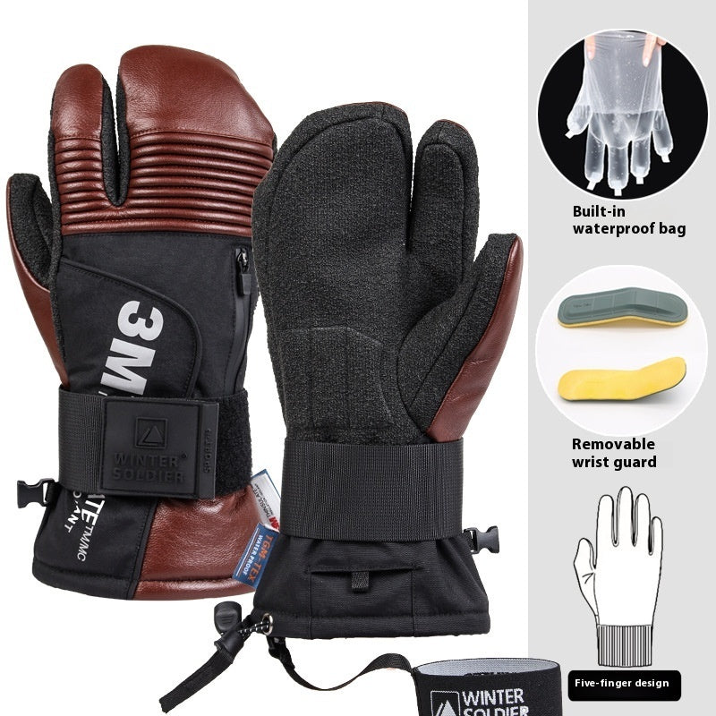 Veneer Silky Kevlar Ski Gloves Three Finger Waterproof And Hard-wearing Ski Mitten