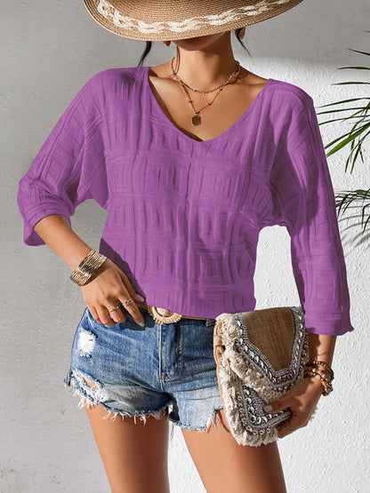 V-Neck Three-Quarter Sleeve Knit Top