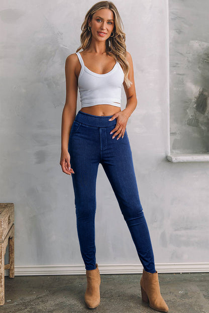 Black Back Pocket Stretchy Denim Casual Leggings