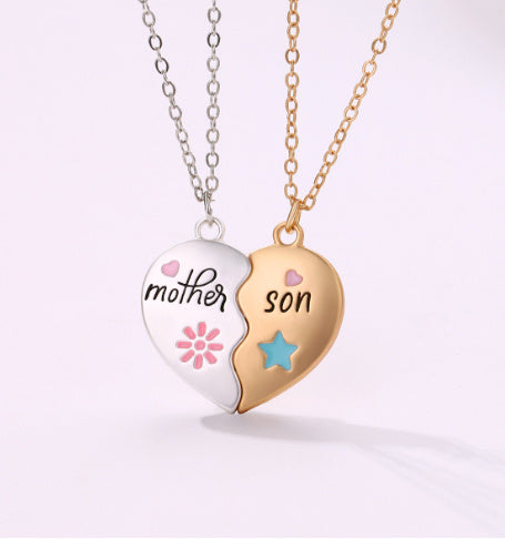 2PCS Set Jewelry Mother Daughter Necklace Matching Heart Magnetic Pendant Fashion Gifts For Mother's Day