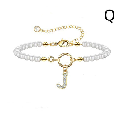 2024 New Fashion Toggle Clasp Initial Bracelet Women A-Z Letter Pendant 6mm Pearl Bracelet For Women Jewelry Gift