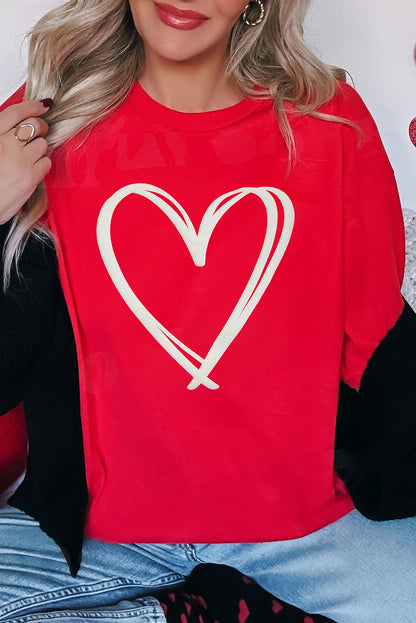 Red Double Heart Pattern Valentines Crewneck Tee