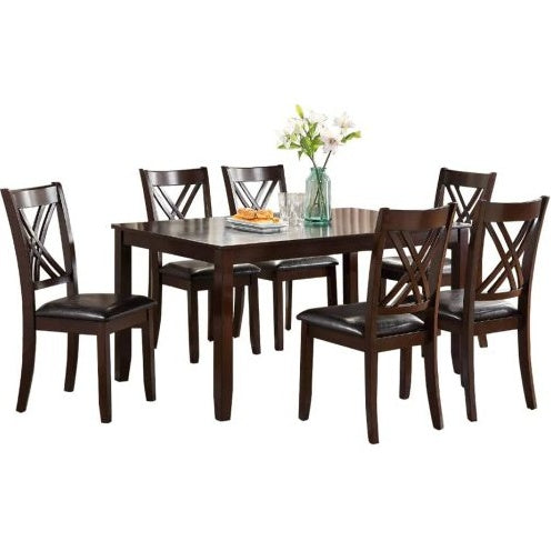 7pcs Dining Set Dining Table 6 Side Chairs Clean Espresso Finish Cushion Seats X Design Back Chairs