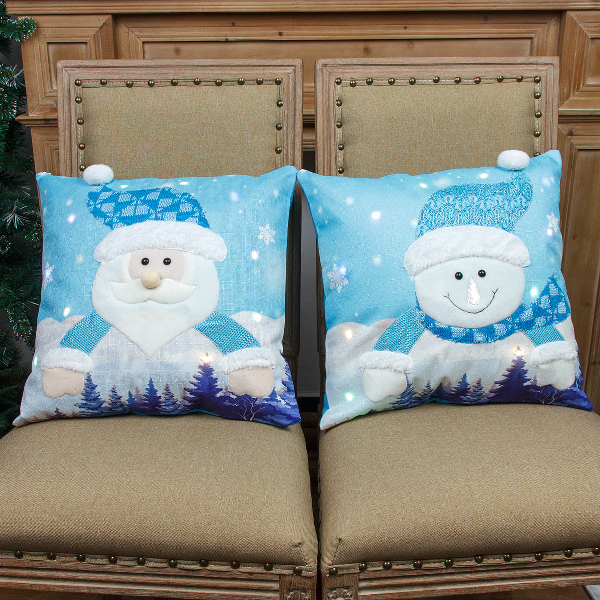 Christmas Decorations Santa Claus Snowman Luminous Illuminated Pillowcase Pillowcase Christmas Pillowcase Two-piece Set