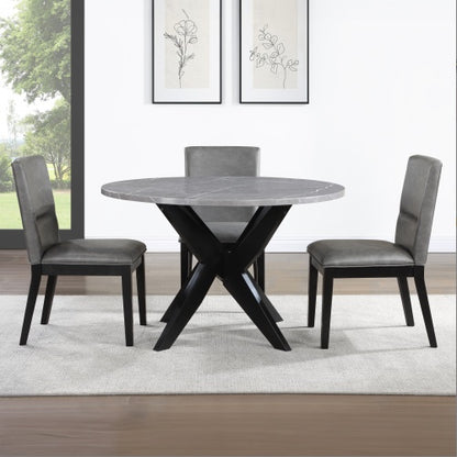 Amy - Round Faux-Marble Dining Table - Gray