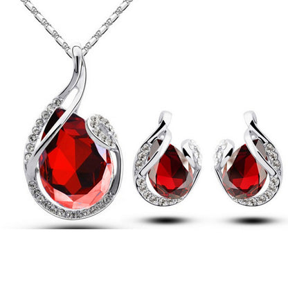 3pcs Rhinestone Necklace Set With Earrings Fashion Water-drop-shaped Jewelry For Women Valentine's Day