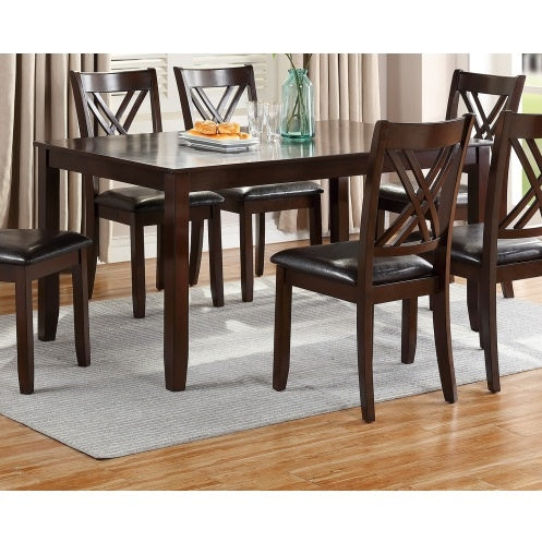 7pcs Dining Set Dining Table 6 Side Chairs Clean Espresso Finish Cushion Seats X Design Back Chairs