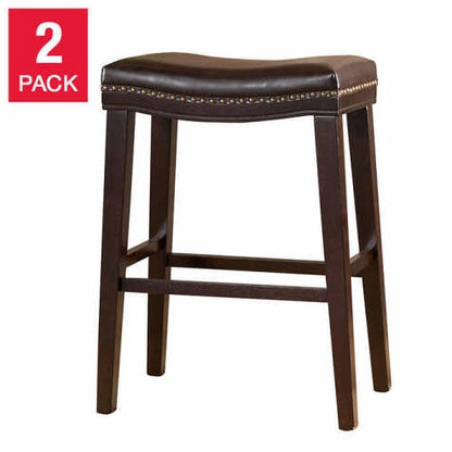 Contemporary Upholstered Saddle Counter Stool With Nailhead Trim Dark Brown