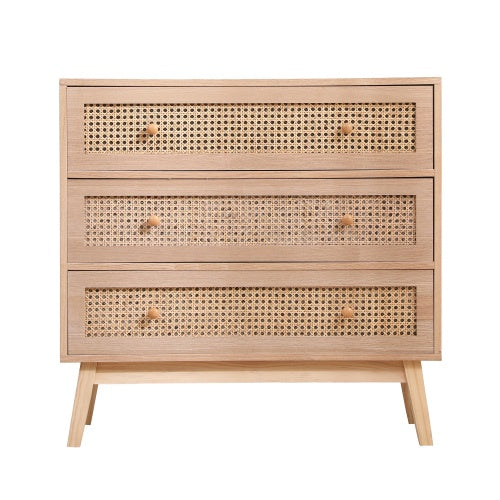 31.5 3-Drawers Rattan Storage Cabinet Rattan Drawer,for Bedroom,Living Room,Natural