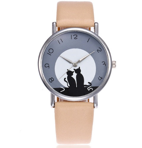 Nouveau Mode Belle Chat Montre En Cuir  Femmes Montres Quartz