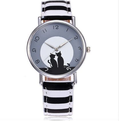 Nouveau Mode Belle Chat Montre En Cuir  Femmes Montres Quartz