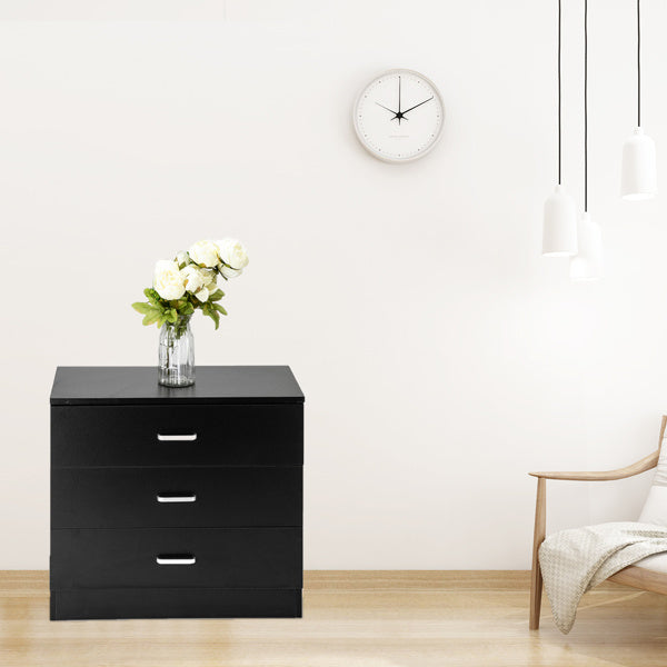 3 Drawers Bedside Table Black