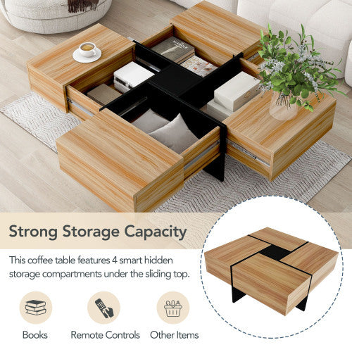 Unique Design Coffee Table With 4 Hidden Storage Compartments