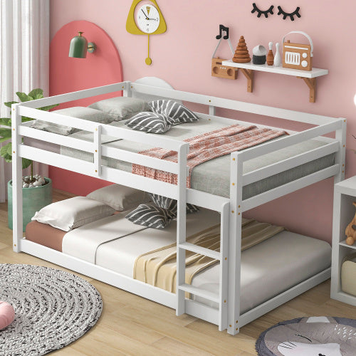 Twin Over Twin Floor Bunk Bed, White