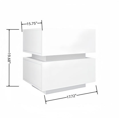 White Color High Glossy 2 Drawers Bedside Table With RGB Led Light Nightstand With Bluetooth Control