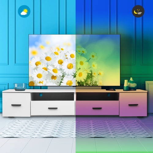 White TV Stand For Living Room, Modern Entertainment Center Stand For TV Up To 90 Inch, Large Led TV Stand With 4 Storage Drawers, High Glossy Waterproof TV Console, TV Table Media Furniture