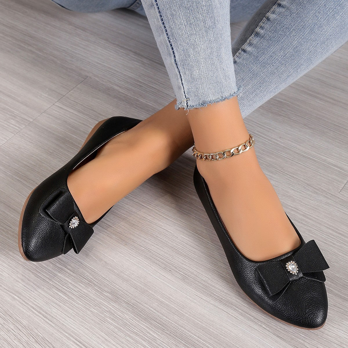 Bowknot Flats Shoes Fashion Casual Pointed Toe Loafers For Women Lazy Shoes