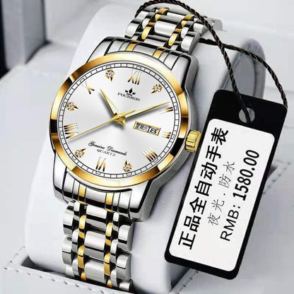 New Luminous Double Calendar Quartz Stainless Steel Waterproof Men's Watch With Watch