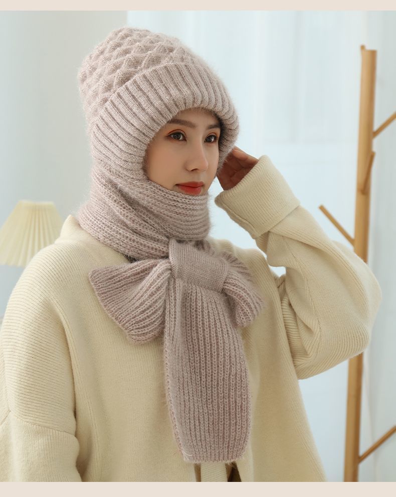 Women's Fleece-lined Scarf And Hat Winter Warm Knitted Hat Scarf