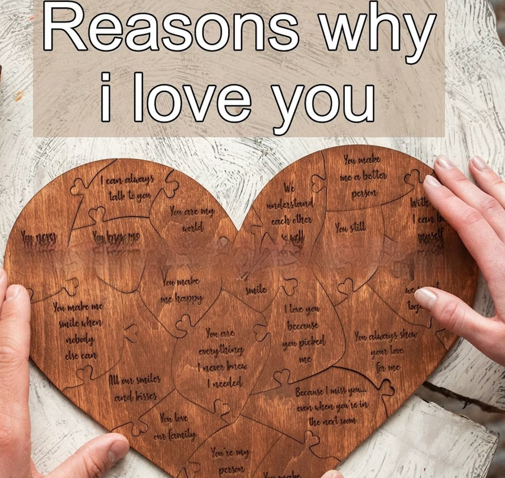 Reasons Why I Love You Wooden Heart Puzzle Romantic Love Jigsaw Puzzle Wedding Anniversary For Wife Husband Birthday Gifts Valentine's Day Gift