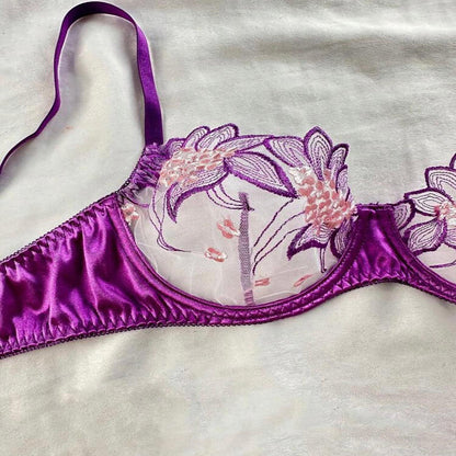 Purple Embroidered Ribbon Steel Ring Underwear Suit Women