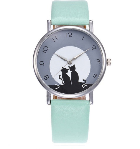 Nouveau Mode Belle Chat Montre En Cuir  Femmes Montres Quartz