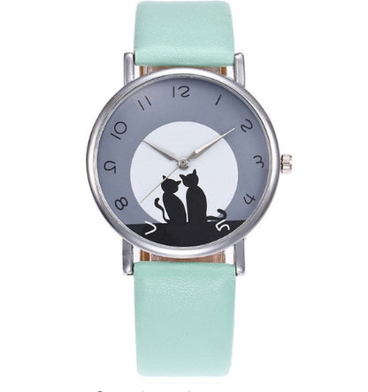 Nouveau Mode Belle Chat Montre En Cuir  Femmes Montres Quartz