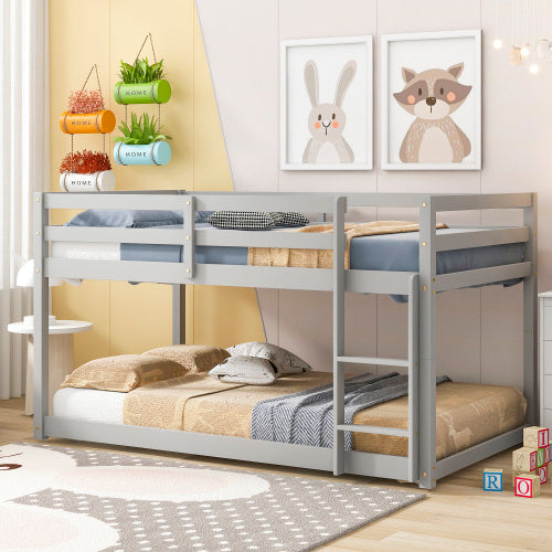 Twin Over Twin Floor Bunk Bed,Grey