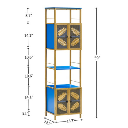 Tall Large Floor Storage Cabinet With Open Compartments And 2 Cabinets With Doors, Freestanding Cabinet, For Home Kitchen, Bathroom, Living Room