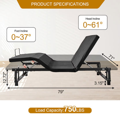 Adjustable Bed Frame Head And Foot Tilt Silent Motor