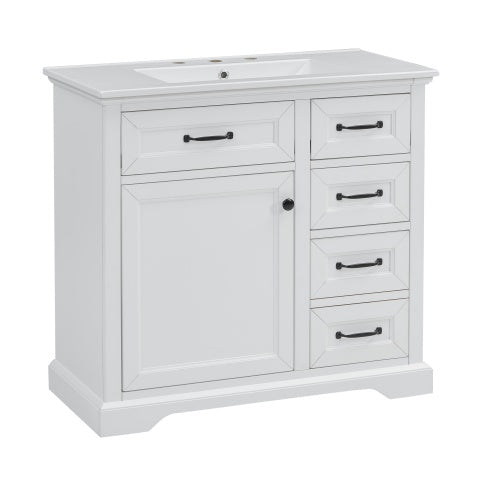 36Bathroom Vanity With Sink, Ceramic Sink, 2 Tip-out Drawers, Soft Close Door Hinges, White